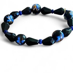 Elegant Black and Blue Beaded Bracelet
